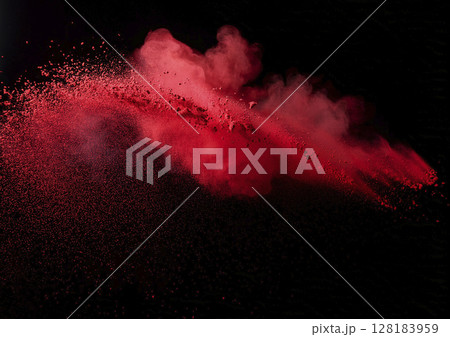 赤い粉が煙の様に舞う　濃い赤黒背景 128183959