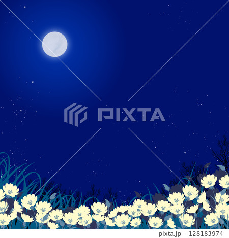 満月と月見草の花畑の夜の風景イラストのイラスト素材 [128183974] - PIXTA