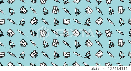 医療アイコンのシームレスパターン・背景素材 医療アイコンのシームレスパターン・背景素材 128184111