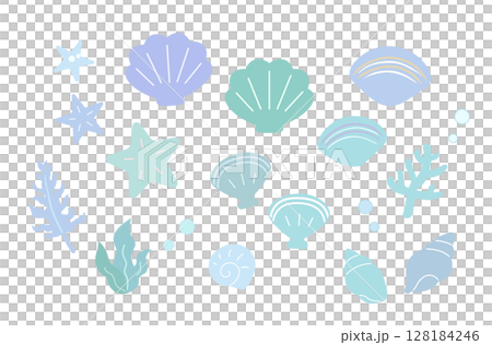 Seashell and sea motif illustration set (no main lines) 128184246
