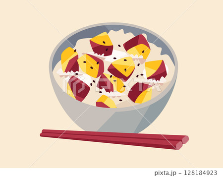 秋の味覚　さつまいもごはんのイラスト 128184923