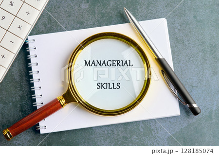 A conceptual phrase on the topic of business MANAGERIAL SKILLS. Managerial concept with delegation. 128185074