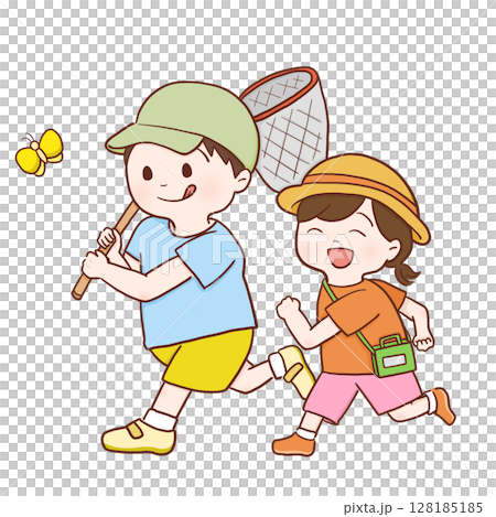 孩子們捉昆蟲（彩色） 128185185