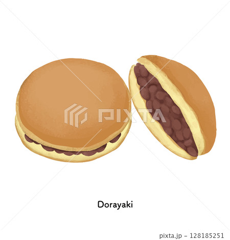 和菓子＿どら焼き　色鉛筆タッチのイラスト 128185251