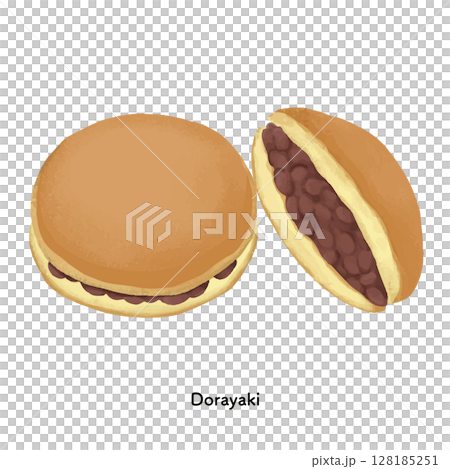 和菓子＿どら焼き　色鉛筆タッチのイラスト 128185251