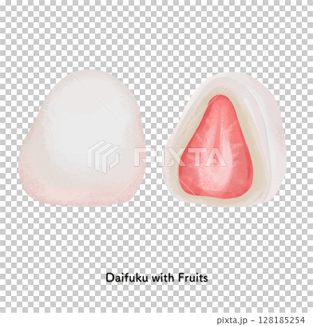 和菓子＿フルーツ大福いちご　色鉛筆タッチのイラスト 128185254