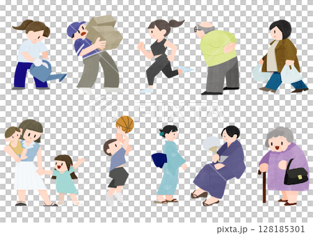 A set of colorful illustrations of people of various ages A set of colorful illustrations of people of various ages 128185301