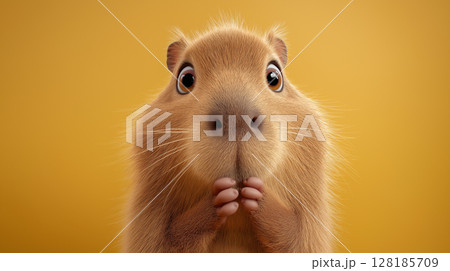 Adorable squirrel on bright yellow background with curious expression 128185709