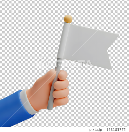 Hand Holding a Blank White Flag Minimalist 3D Rendering in a Soft And Smooth Renderer 128185775
