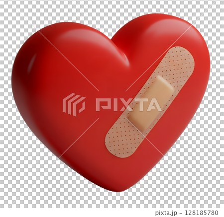 Broken Heart with a Bandage Minimalist 3D Rendering in a Soft And Smooth Renderer 128185780