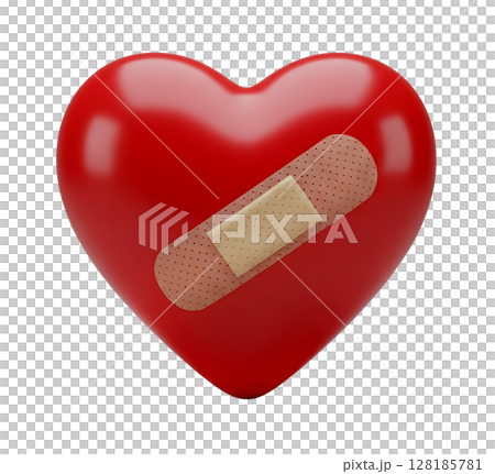 Broken Heart with a Bandage Minimalist 3D Rendering in a Soft And Smooth Renderer 128185781