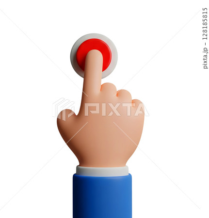 Finger Pressing a Red Button Minimalist 3D Rendering in a Soft And Smooth Renderer 128185815