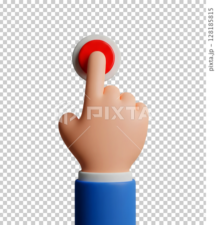 Finger Pressing a Red Button Minimalist 3D Rendering in a Soft And Smooth Renderer 128185815
