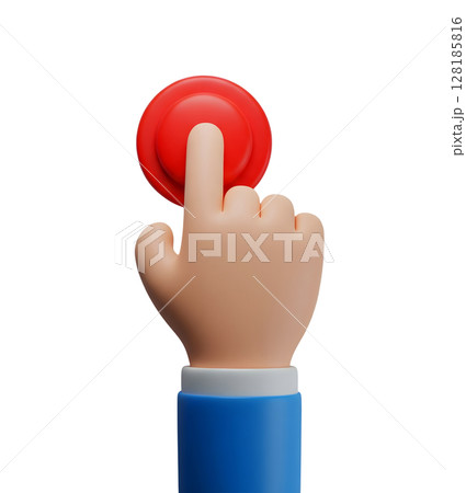 Finger Pressing a Red Button Minimalist 3D Rendering in a Soft And Smooth Renderer 128185816