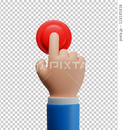 Finger Pressing a Red Button Minimalist 3D Rendering in a Soft And Smooth Renderer 128185816