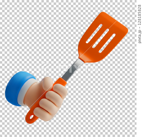 Hand Holding an Kitchen Spatula Minimalist 3D Rendering in a Soft And Smooth Renderer 128185828