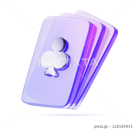 3d glass morphism holographic casino poker playing cards with clubs icon render. Neon gradient fan of cards for blackjack, baccarat or board game, isolated purple crystal tarot deck. 3D illustration 3d glass morphism holographic casino poker playing cards with clubs icon render. Neon gradient fan of cards for blackjack, baccarat or board game, isolated purple crystal tarot deck. 3D illustration 128185915