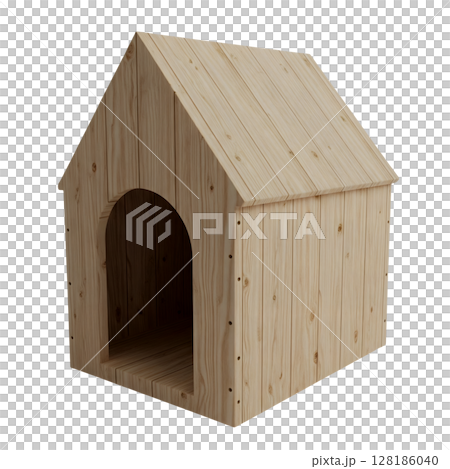Classic Wooden Dog House Minimalist 3D Rendering in a Soft And Smooth Renderer Classic Wooden Dog House Minimalist 3D Rendering in a Soft And Smooth Renderer 128186040