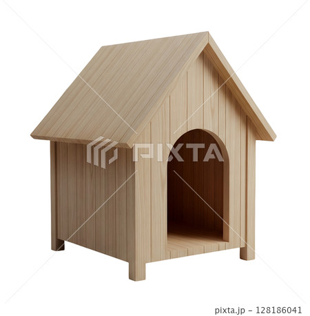 Classic Wooden Dog House Minimalist 3D Rendering in a Soft And Smooth Renderer 128186041