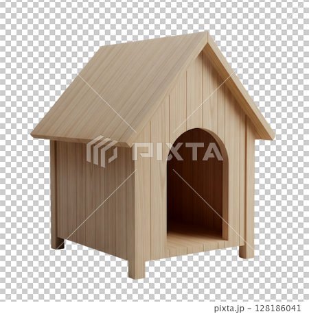 Classic Wooden Dog House Minimalist 3D Rendering in a Soft And Smooth Renderer 128186041
