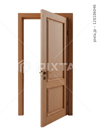 Open Wooden Interior Door Minimalist 3D Rendering in a Soft And Smooth Renderer 128186046