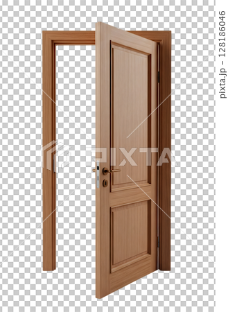 Open Wooden Interior Door Minimalist 3D Rendering in a Soft And Smooth Renderer 128186046