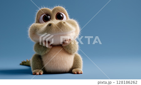 Cute crocodile character with big eyes on a soft blue background 128186262