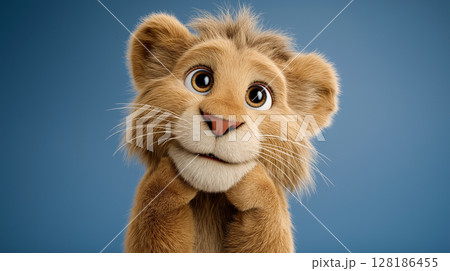 Charming lion cub on blue background 128186455