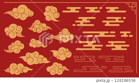 Chinese cloud set on red background. 128186536