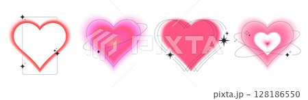 Heart border collection with neon blur aura effect 128186550