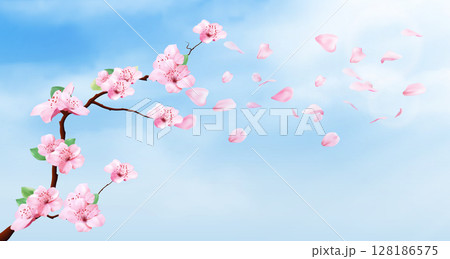 Realistic pink sakura blossom branch 128186575