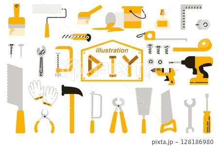 diy工具のかわいいベクターイラストセット diy工具のかわいいベクターイラストセット 128186980