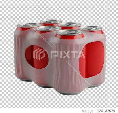 Pack of Beverage Cans in Shrink Wrap Minimalist 3D Rendering in a Soft And Smooth Renderer 128187079
