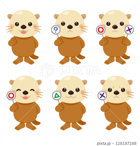 ○×△の札を持ったラッコのキャラクターイラストセット 128187288