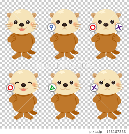 ○×△の札を持ったラッコのキャラクターイラストセット 128187288