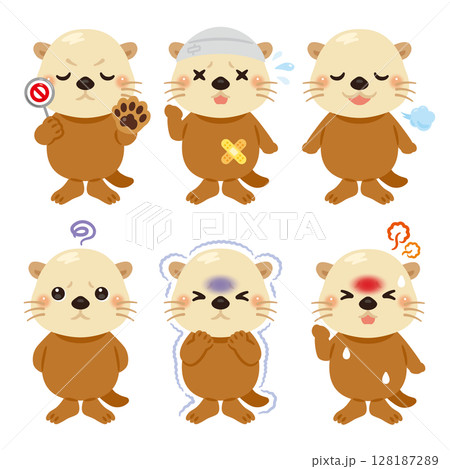 様々な状態のラッコのキャラクターイラストセット 128187289