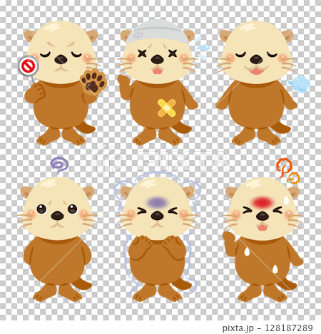 様々な状態のラッコのキャラクターイラストセット 128187289