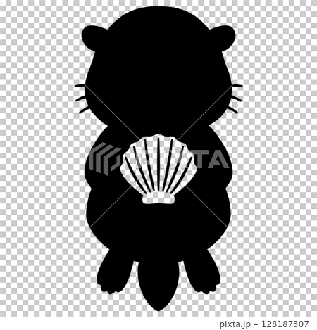 仰向けになったラッコのシルエット 128187307