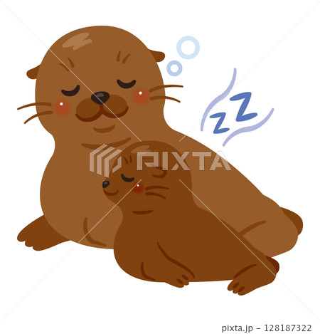 眠るアシカ親子のイラスト 眠るアシカ親子のイラスト 128187322
