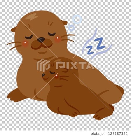 一隻熟睡的海獅和它的寶寶的插圖 128187322