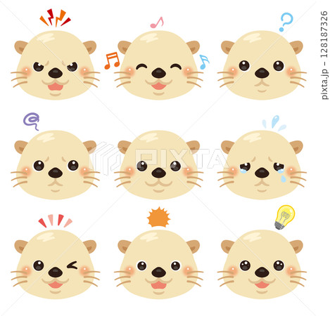 ラッコのイラストセット　顔表情のみ 128187326