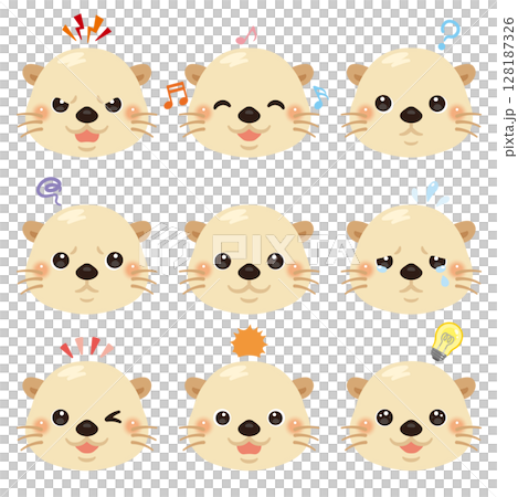 ラッコのイラストセット　顔表情のみ 128187326