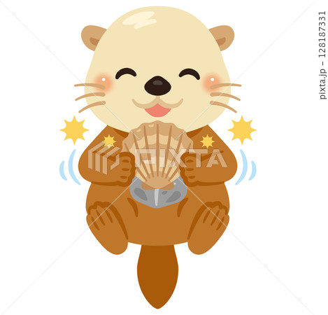 仰向けで貝を割るラッコのイラスト 128187331