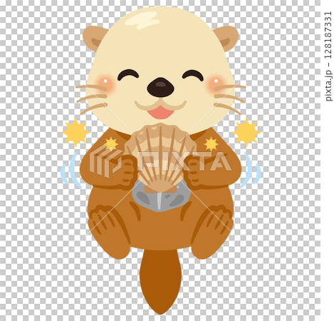 仰向けで貝を割るラッコのイラスト 128187331