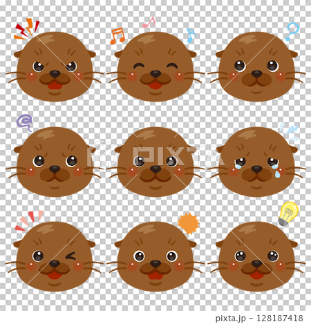 Sea lion illustration set - facial expressions only 128187418