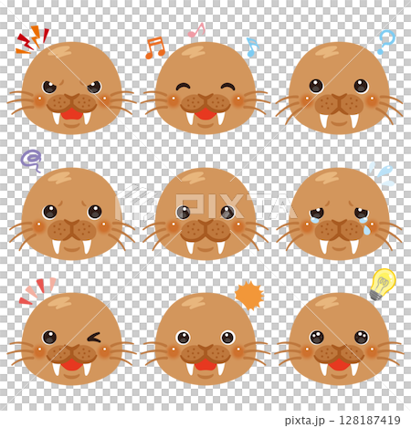セイウチのイラストセット　顔表情のみ 128187419