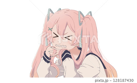 ピンク髪ツインテール女の子のイラスト 128187430