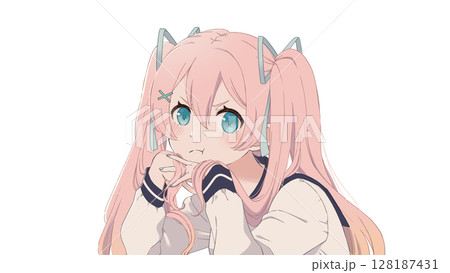 ピンク髪ツインテール女の子のイラスト 128187431