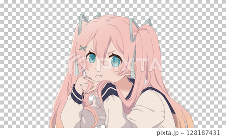 ピンク髪ツインテール女の子のイラスト 128187431