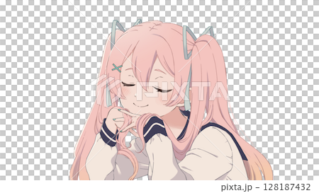 Illustration of a girl with pink hair and twin tails 128187432